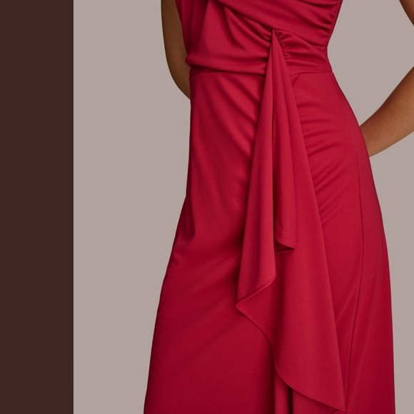Donna Karen Elegant Red Off-Shoulder Evening Gown - Picture 4 of 9